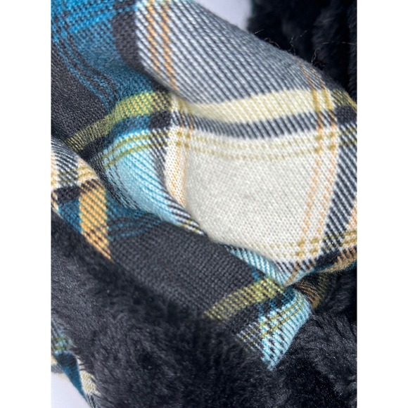Hat Stuff Plaid Infinity Scarf Teal Black Cream Faux Fur Lined Multi Loop NWT - Picture 2 of 7